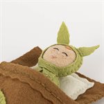 Bébé feuille et son petit lit Vert pâle et fleurs pensées