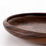 Woodburned walnut bowl, large solitary flower pattern 