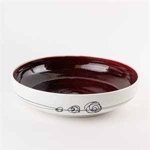 Grand bol de service en porcelaine avec intérieur rouge