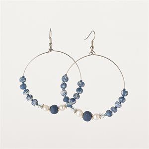 Clay hoop earring Blue and white