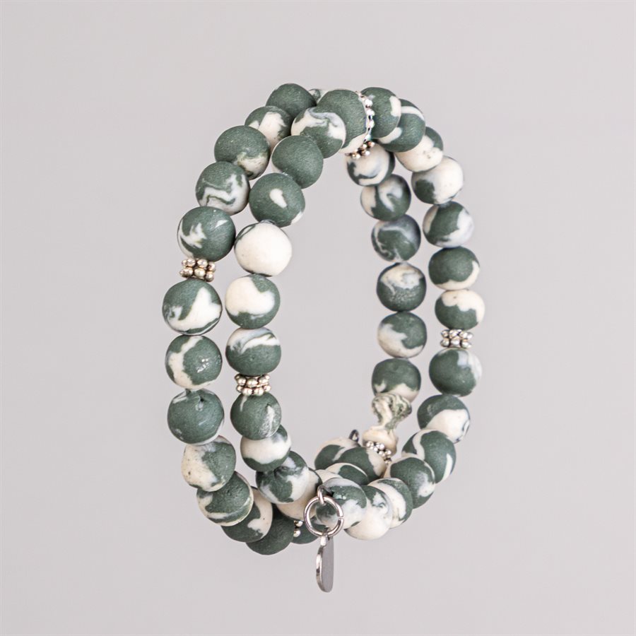 Bracelet ajustable à deux tours en billes de porcelaine façonnées à la main 8