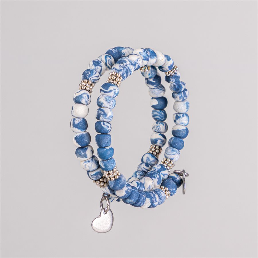 Bracelet ajustable à deux tours en billes de porcelaine façonnées à la main 9