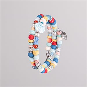 Bracelet ajustable à deux tours en billes de porcelaine et ornements 12