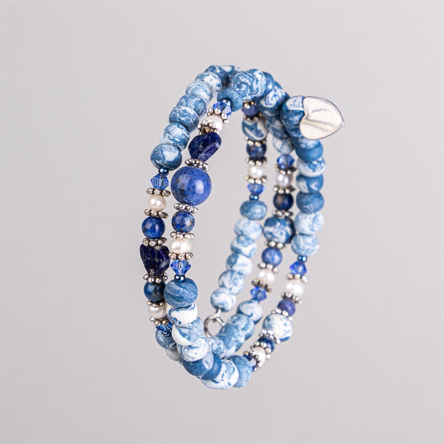 Bracelet ajustable à deux tours en billes de porcelaine et ornements 14