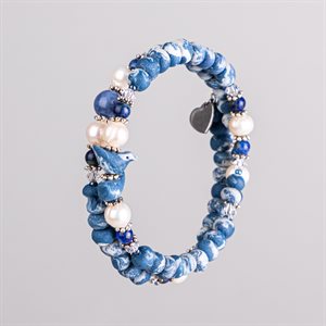 Bracelet ajustable à deux tours en billes de porcelaine et ornements 18