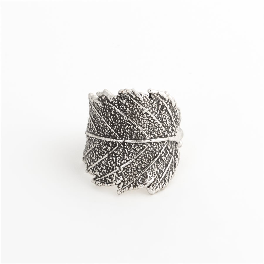 Chinese elm leaf ring in silver, large model
