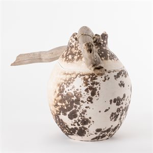 Ceramic jar, obvara firing, driftwood ornament 