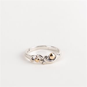 Silver ring adorned with gold, thin model with foliage effect, size 8½