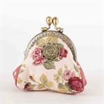 Cotton duffel coin purse with metal clasp Pink and burgundy