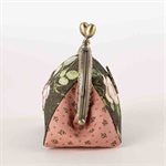Cotton duffel coin purse with metal clasp Green and pink