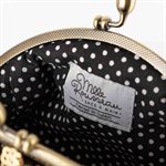 Hand bag with round clasp Black lace and gold sparkling
