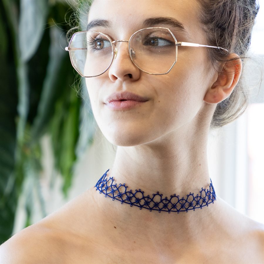 Lace choker necklace, Blue Elegance model