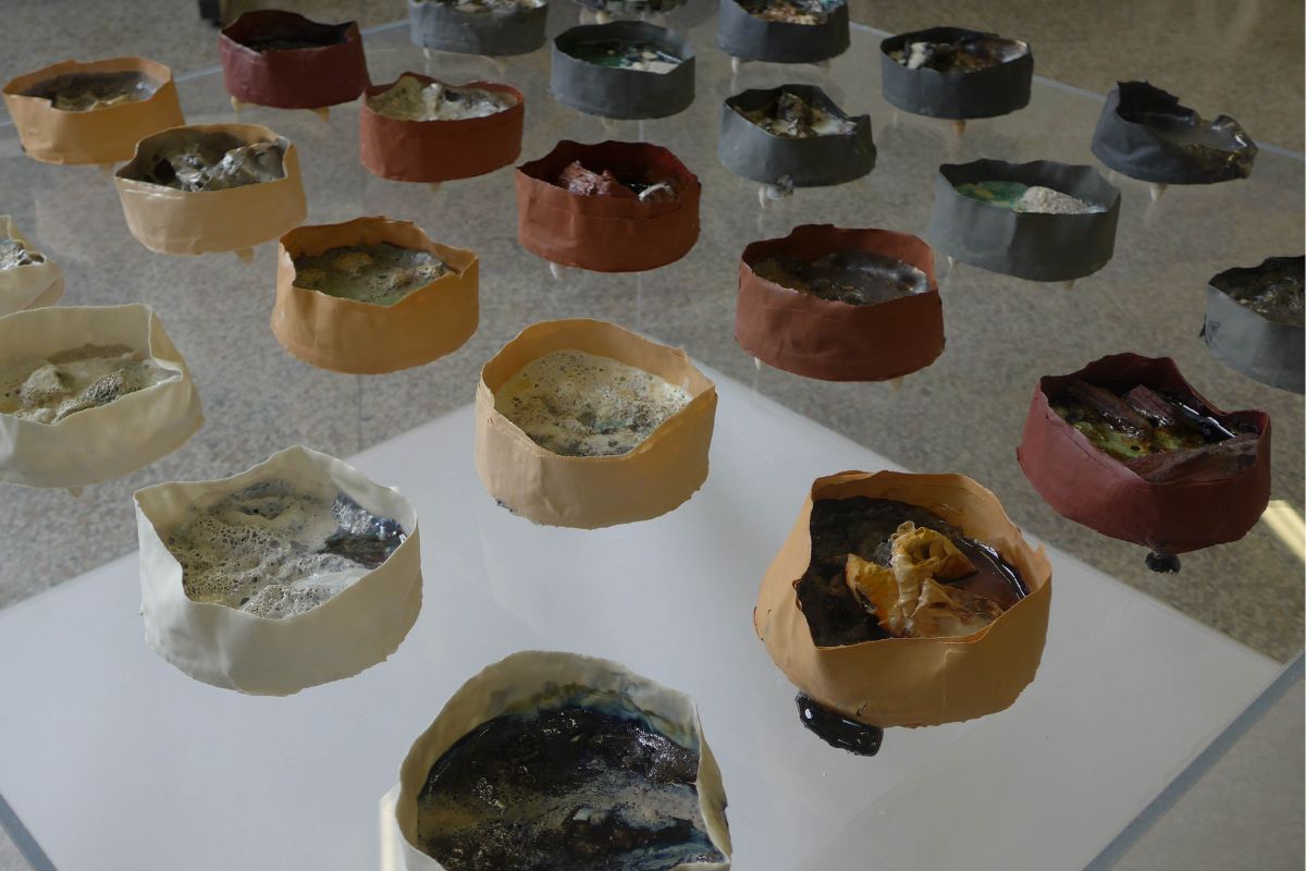 Detail of an artwork from Boxed landscape exhibition by the ceramist Caroline Dubois